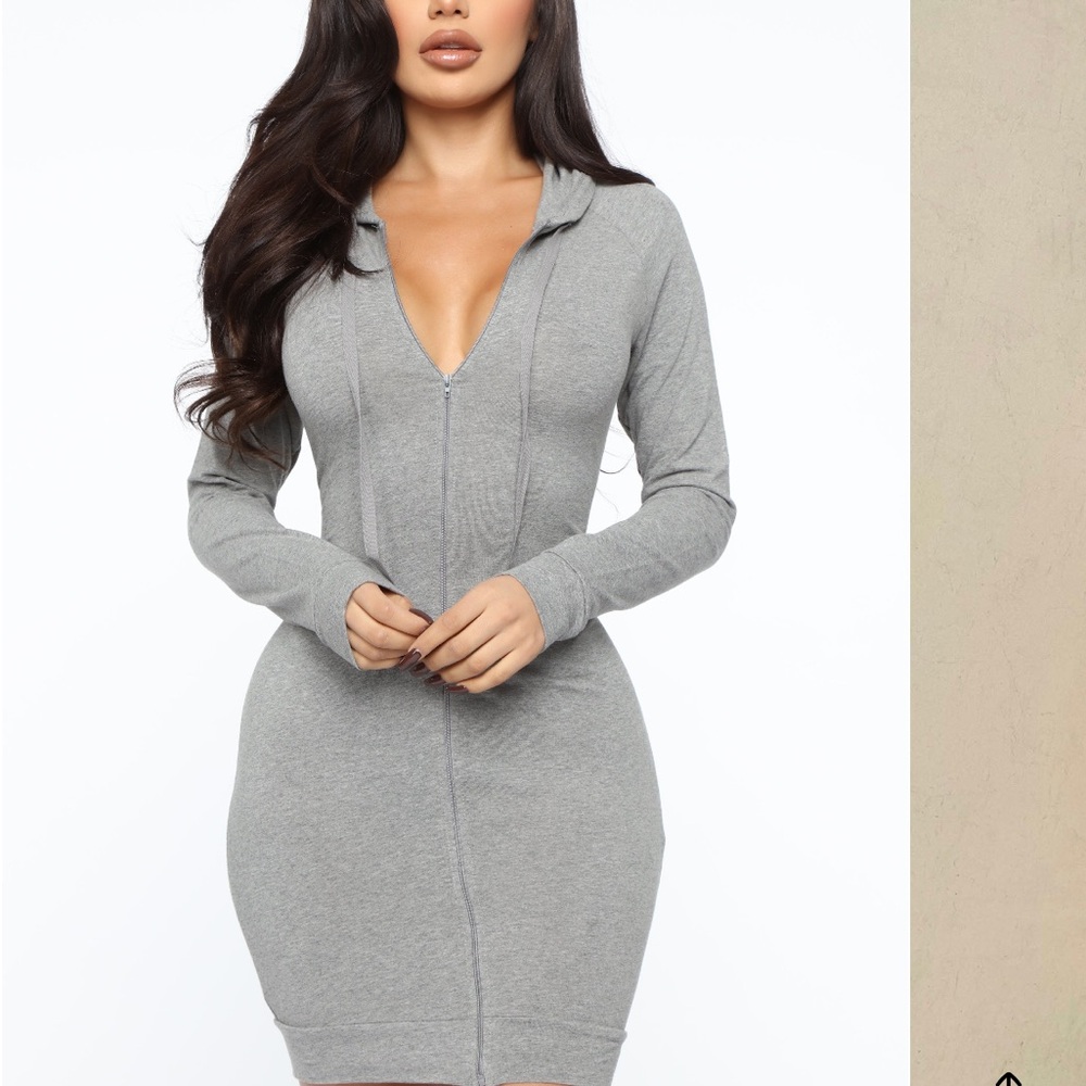 Fashion Nova Long Sleeve Hooded Dress - Gray